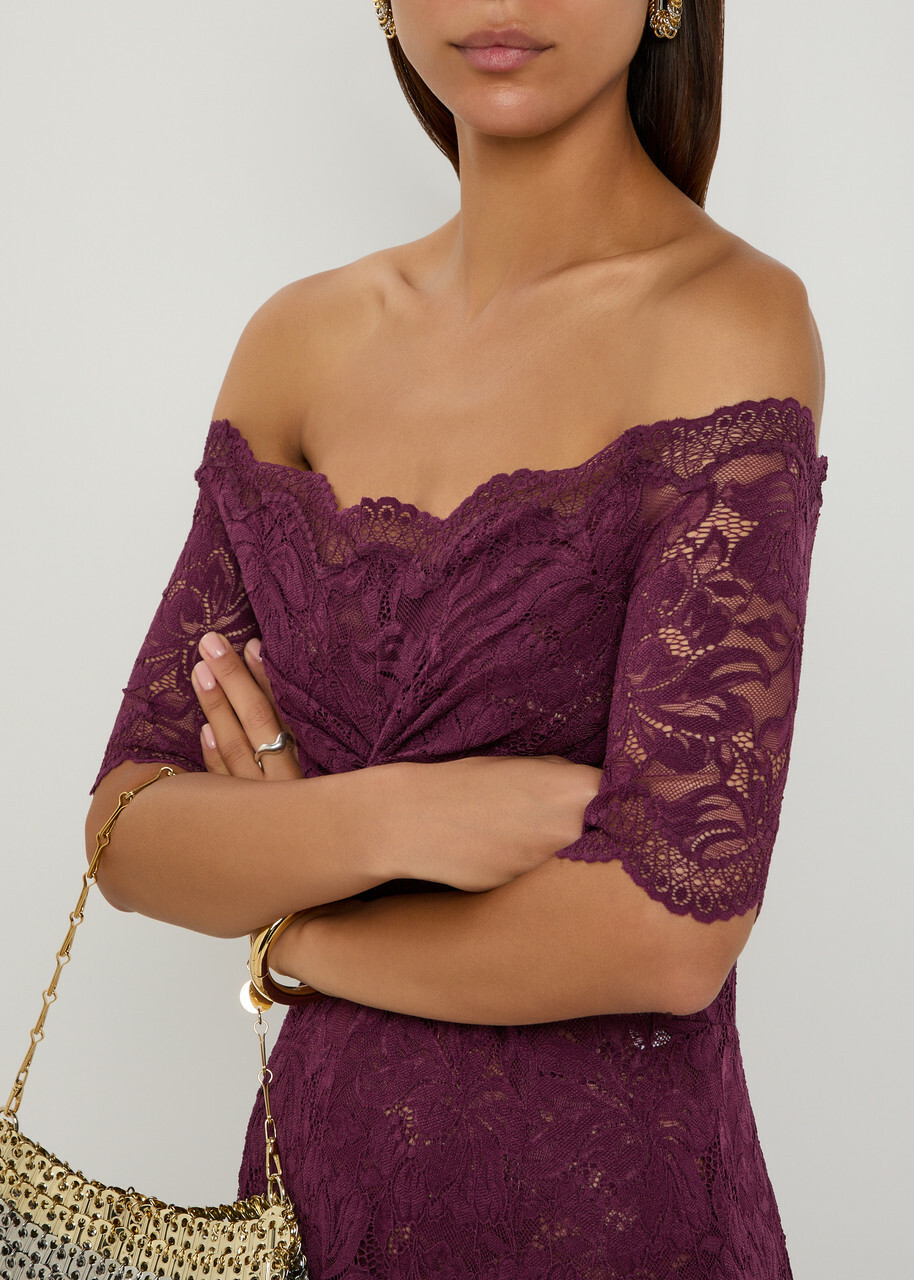 Rabanne Off-the-shoulder Lace Maxi Dress Purple