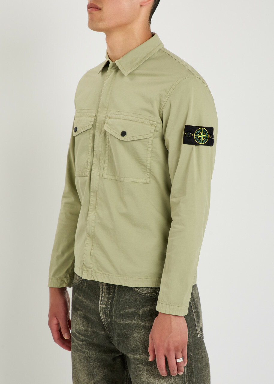 Stone Island Logo-appliquéd Stretch-cotton Overshirt Green Light