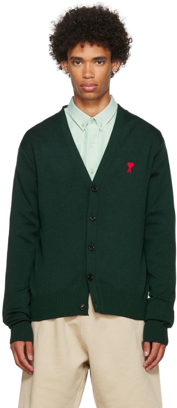 AMI Paris Green Ami de Cœur Cardigan
