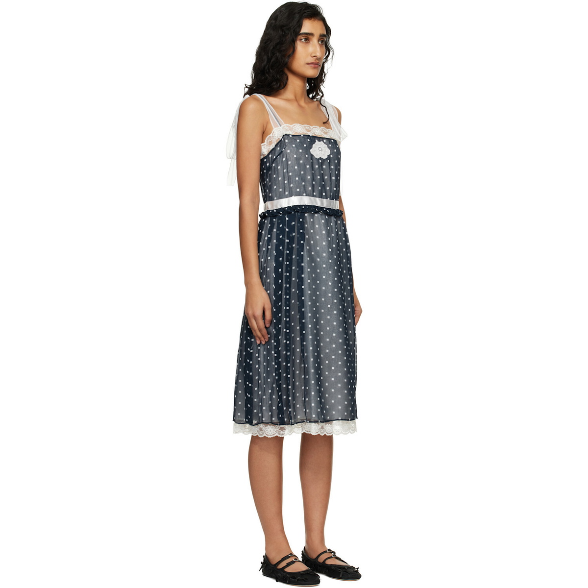 Marc Jacobs Navy Ribbon Strap Chiffon Midi Dress