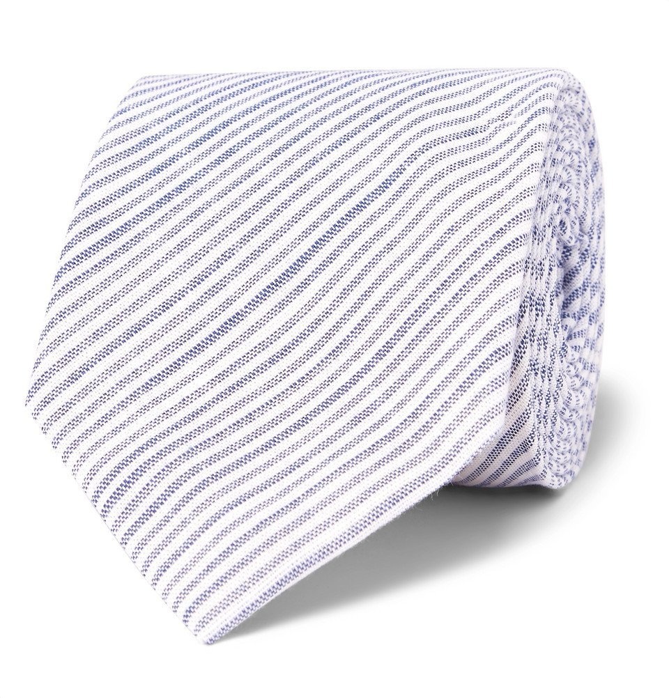 Photo: Oliver Spencer - 8cm Conroy Striped Mélange Cotton Tie - Blue