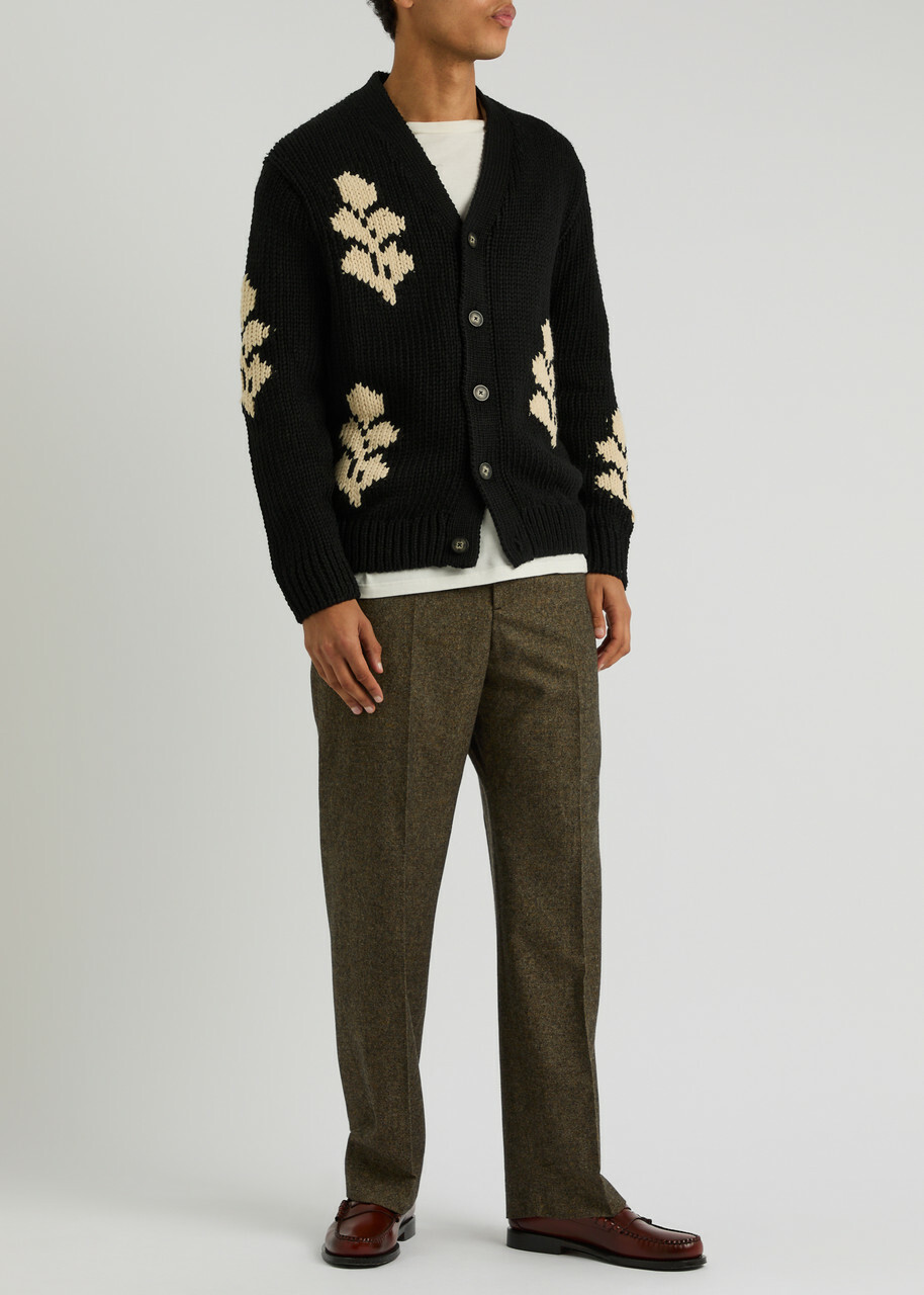 NN07 Mika Leaf-intarsia Knitted Cardigan Black NN07