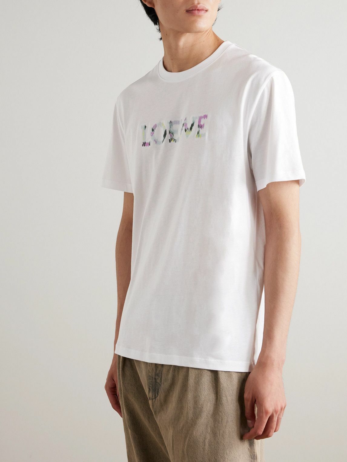 LOEWE - Logo-Embroidered Cotton-Jersey T-Shirt - White Loewe