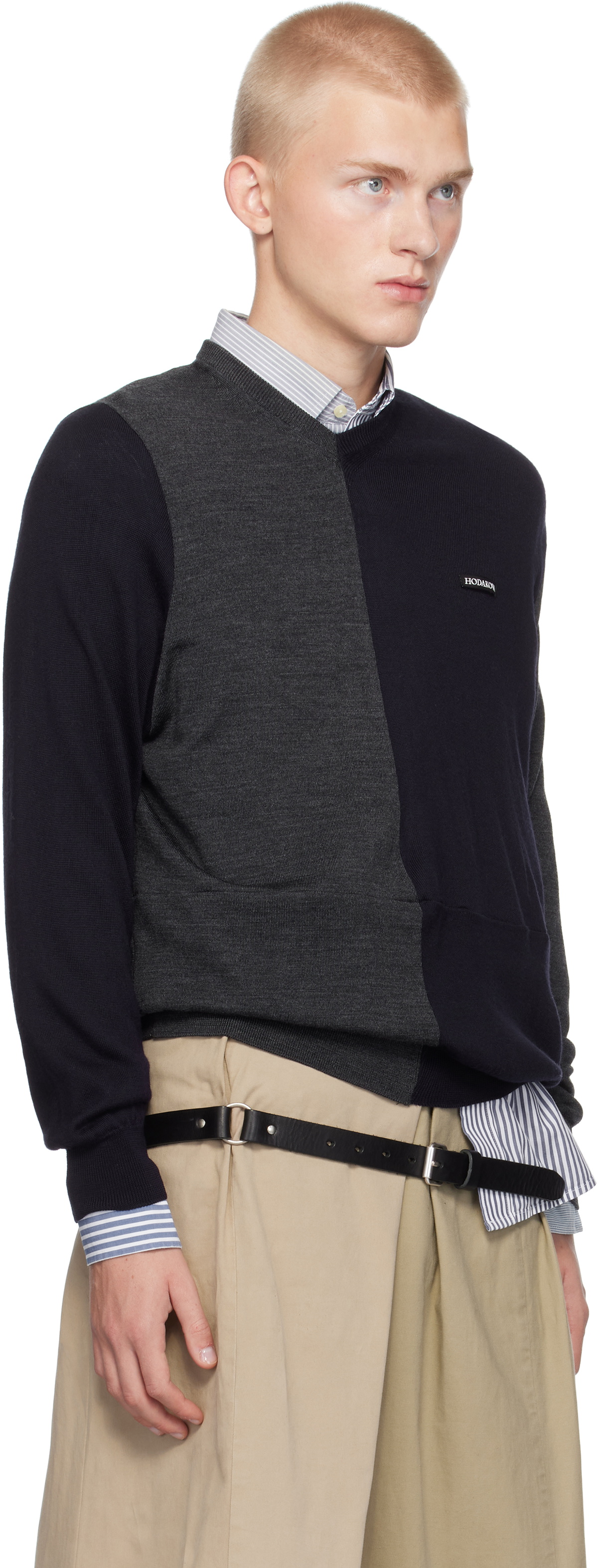 HODAKOVA Navy & Gray 'The Knitted Patch' Sweater