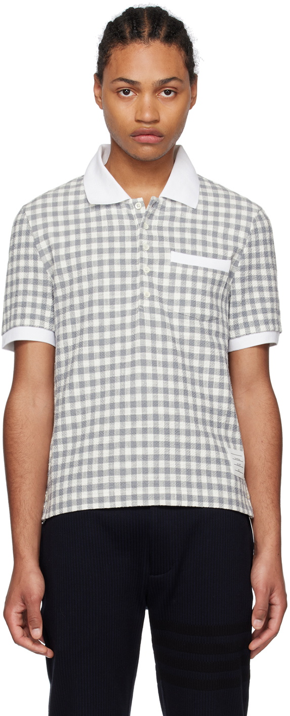 Thom Browne Gray & White Gingham Polo Thom Browne