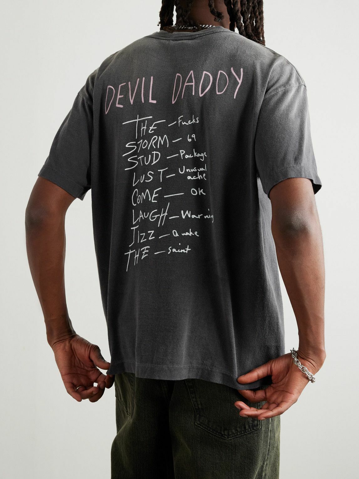 SAINT MXXXXXX - Angel Tee Distressed Printed Cotton-Jersey T-Shirt - Black