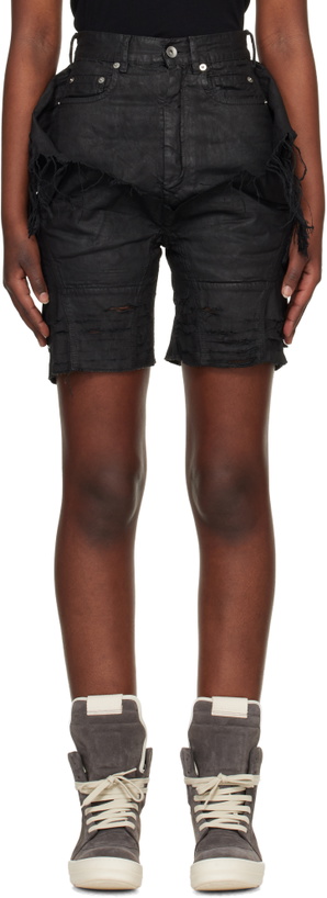 Photo: Rick Owens DRKSHDW Black Temple Slivered Tight Cutoff Denim Shorts