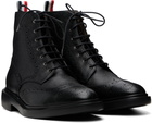 Thom Browne Black Pebble Grain Leather Wingtip Boots
