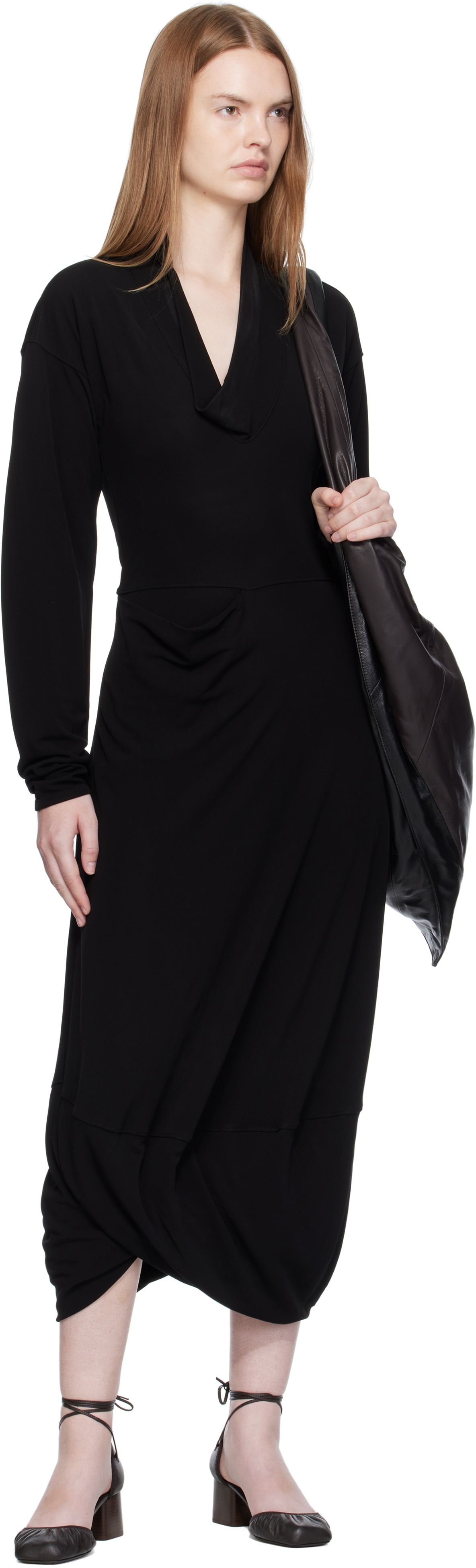 LEMAIRE Black V Neck Maxi Dress