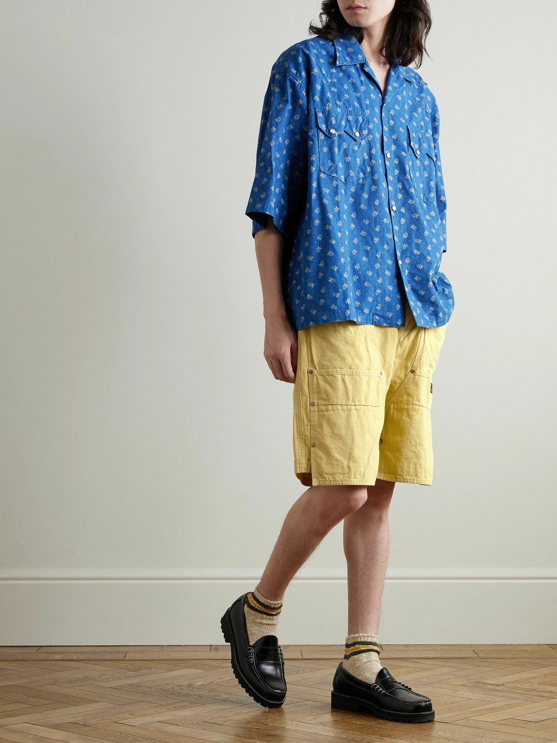 KAPITAL - Easy Straight-Leg Cotton-Twill Drawstring Shorts - Yellow