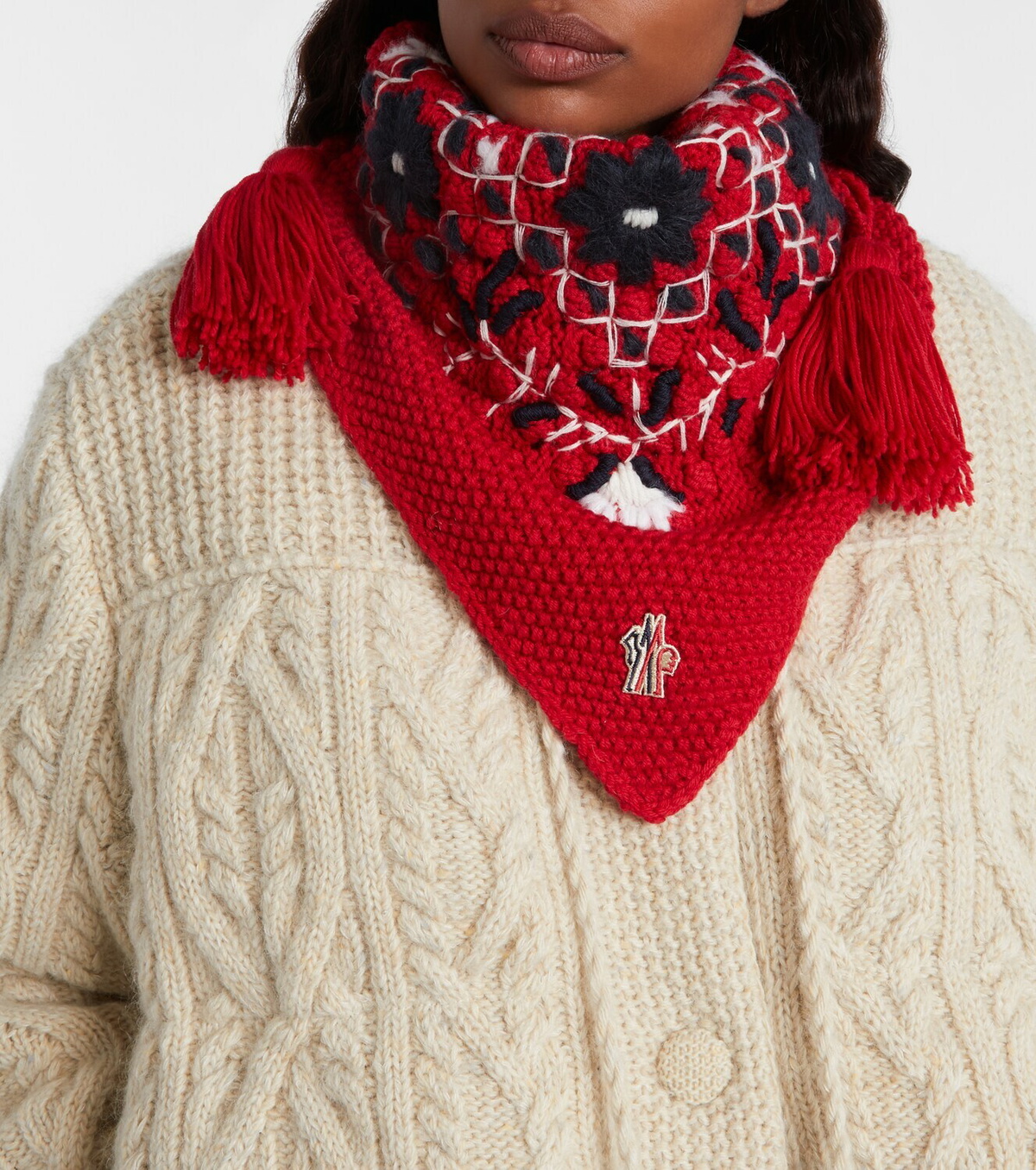 Moncler Embroidered wool scarf