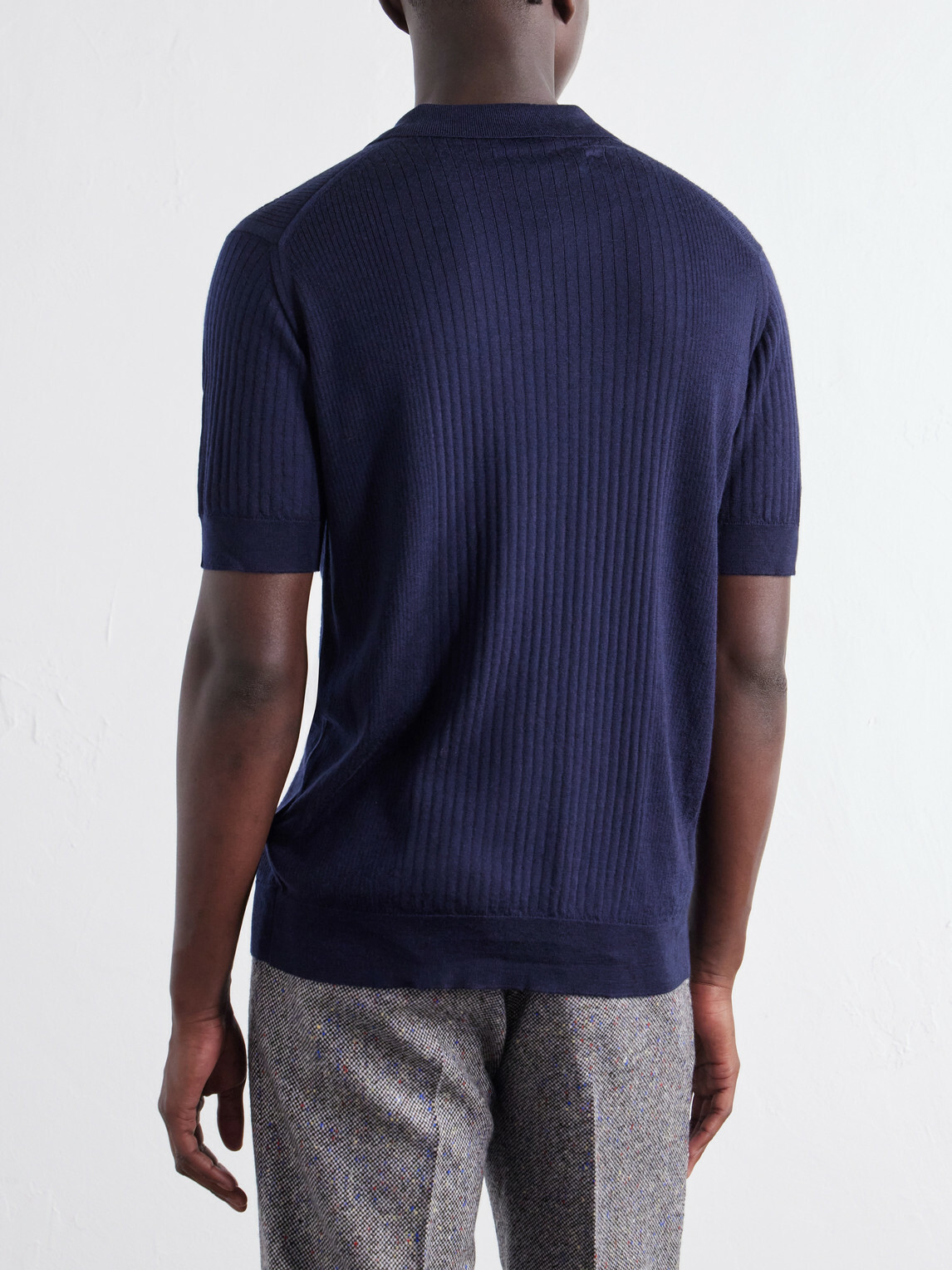 John Smedley - Croall Ribbed Merino Wool Polo Shirt - Blue