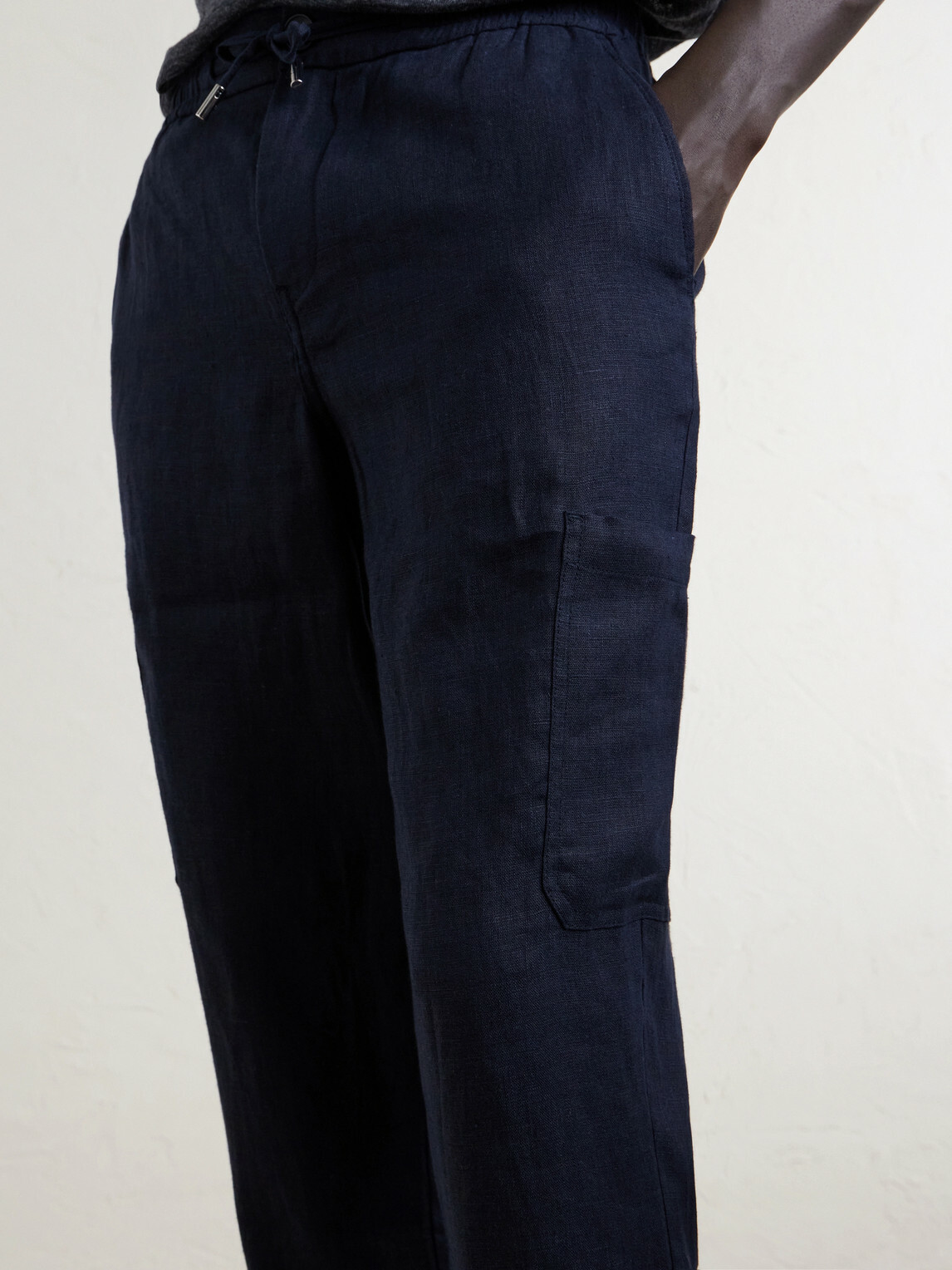 Mr P. - James Tapered Linen Drawstring Cargo Trousers - Blue