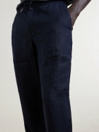 Mr P. - James Tapered Linen Drawstring Cargo Trousers - Blue