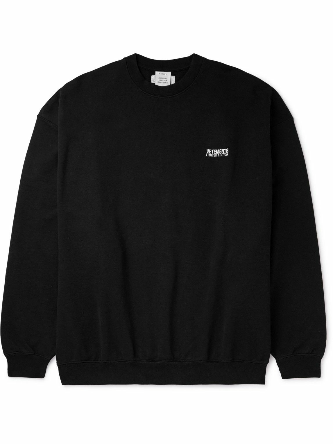 Photo: VETEMENTS - Logo-Embroidered Cotton-Blend Jersey Sweatshirt - Black