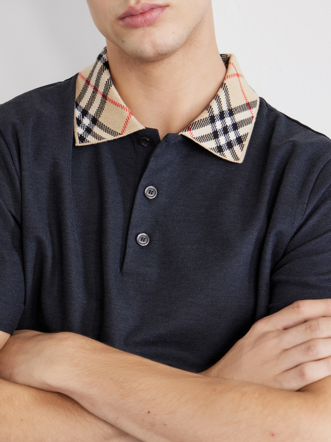 Burberry - Checked Cotton-Piqué Polo Shirt - Gray