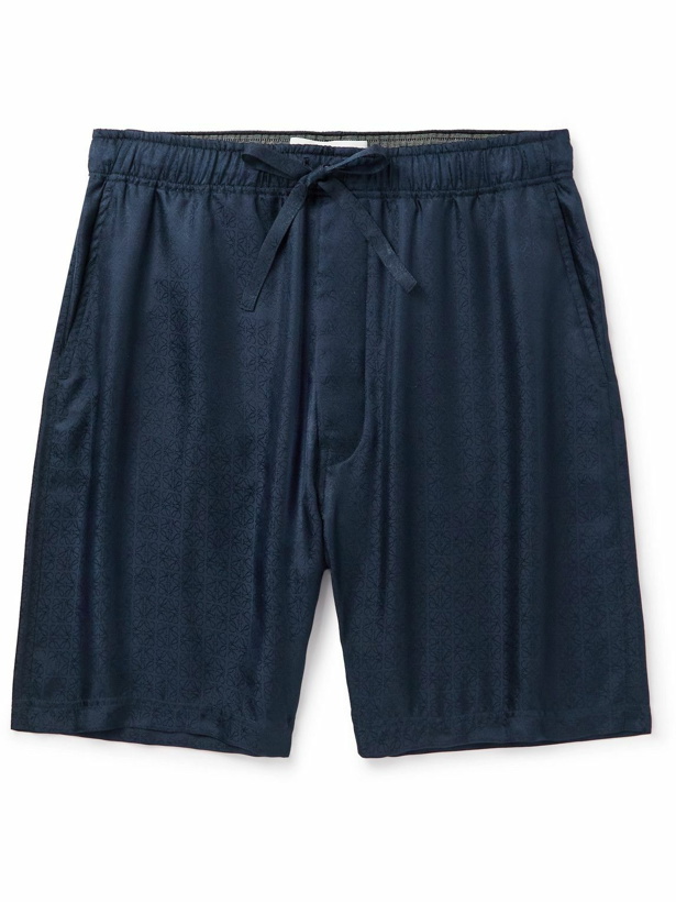 Photo: Loewe - Anagram Straight-Leg Silk-Jacquard Drawstring Shorts - Blue