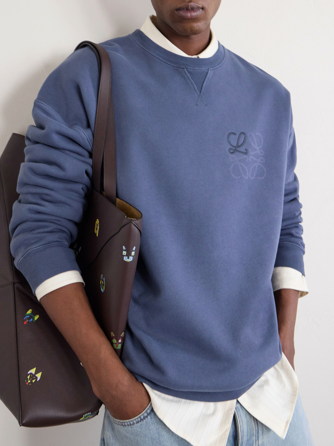 LOEWE - Logo-Embroidered Printed Cotton-Jersey Sweatshirt - Blue