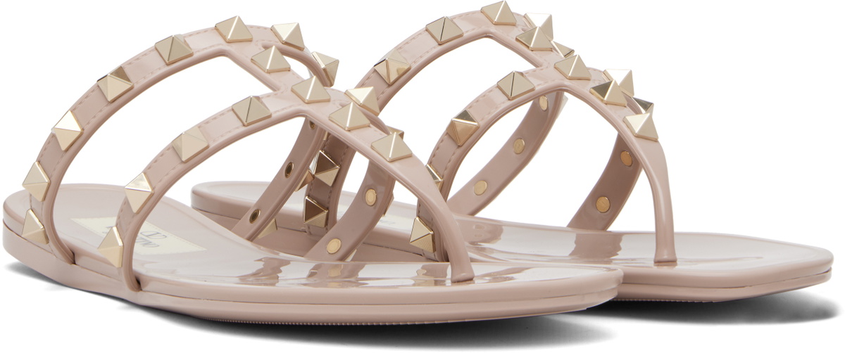 Valentino Garavani Taupe Rockstud Thong Sandals