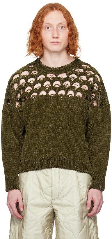Photo: Dries Van Noten Khaki Loose Thread Sweater