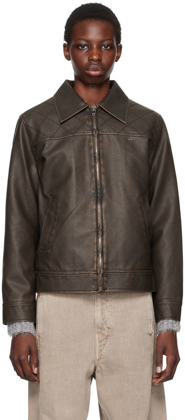 Photo: Kijun Brown Stitched Faux-Leather Jacket