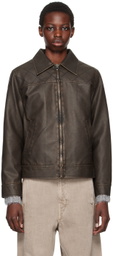 Kijun Brown Stitched Faux-Leather Jacket