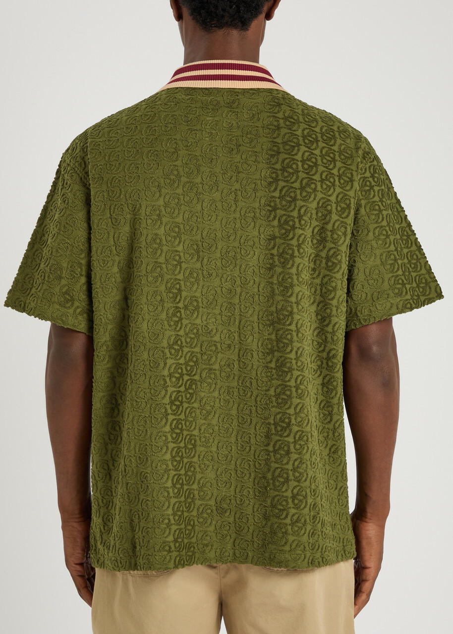 DRÔLE DE Monsieur Le Chemise Monogramme Towelling Cotton Shirt Dark Green