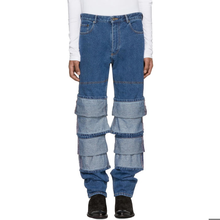 Photo: Y-Project Navy Extra Long Patchwork Jeans