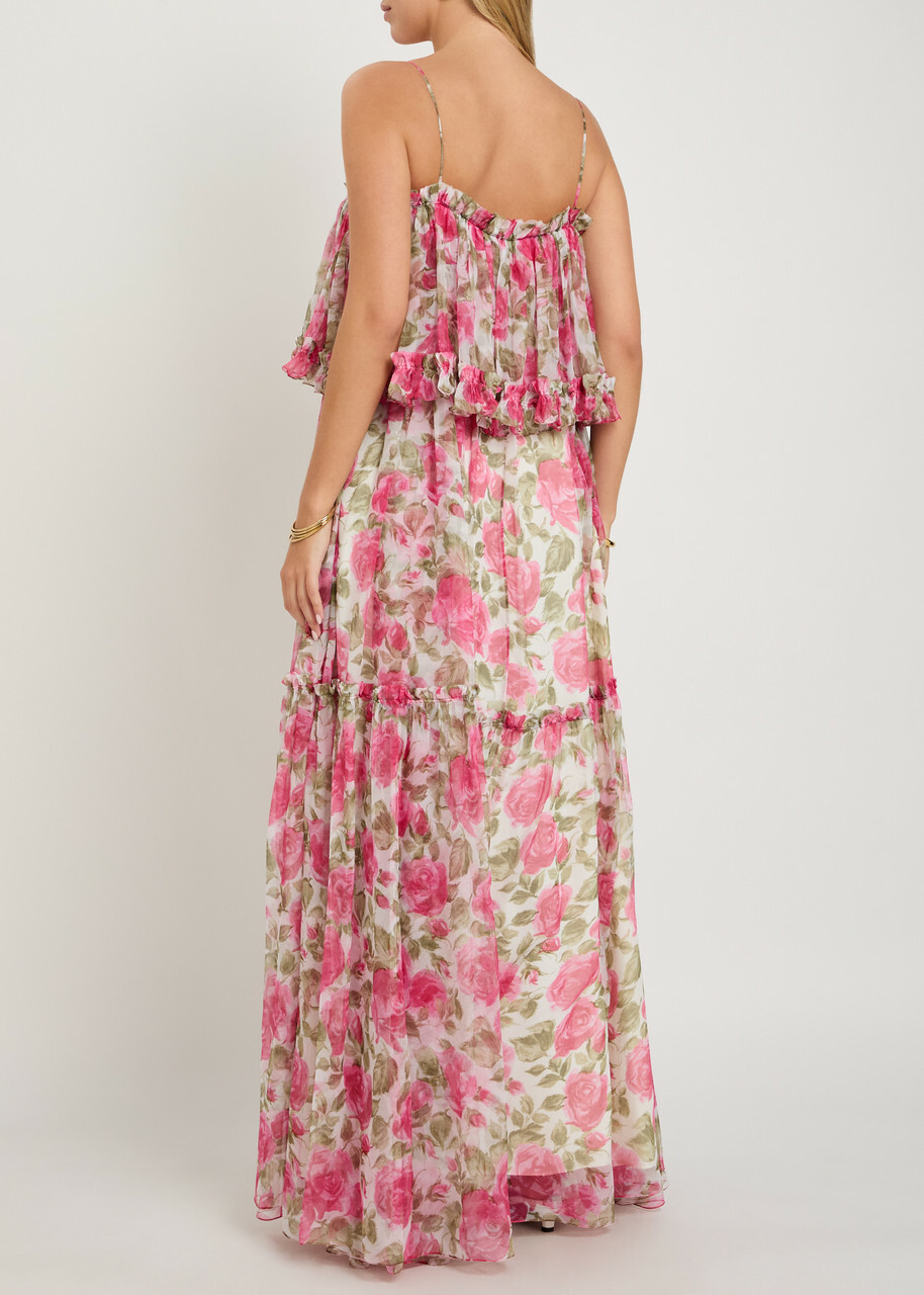 Chloe Floral Print Ruffled Silk-chiffon Maxi Dress Pink