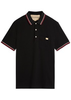 Valentino Garavani Striped Trims Cotton Polo Shirt Black