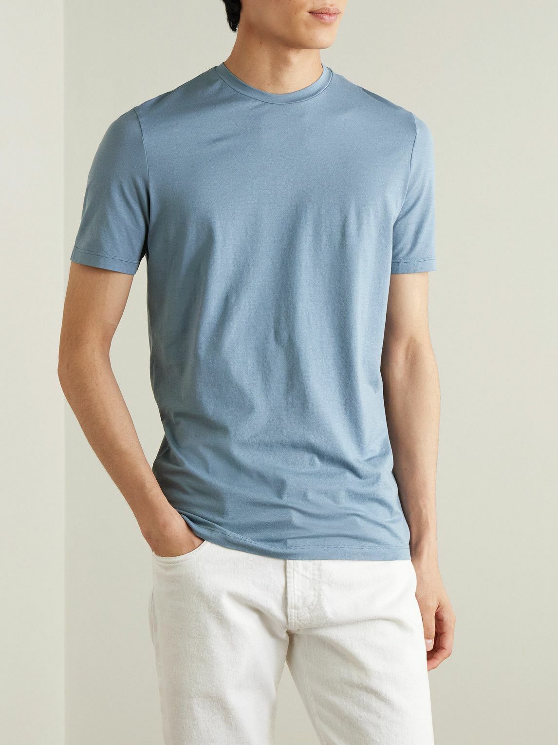 Altea - Lewis Slim-Fit Stretch-Cotton Jersey T-Shirt - Blue