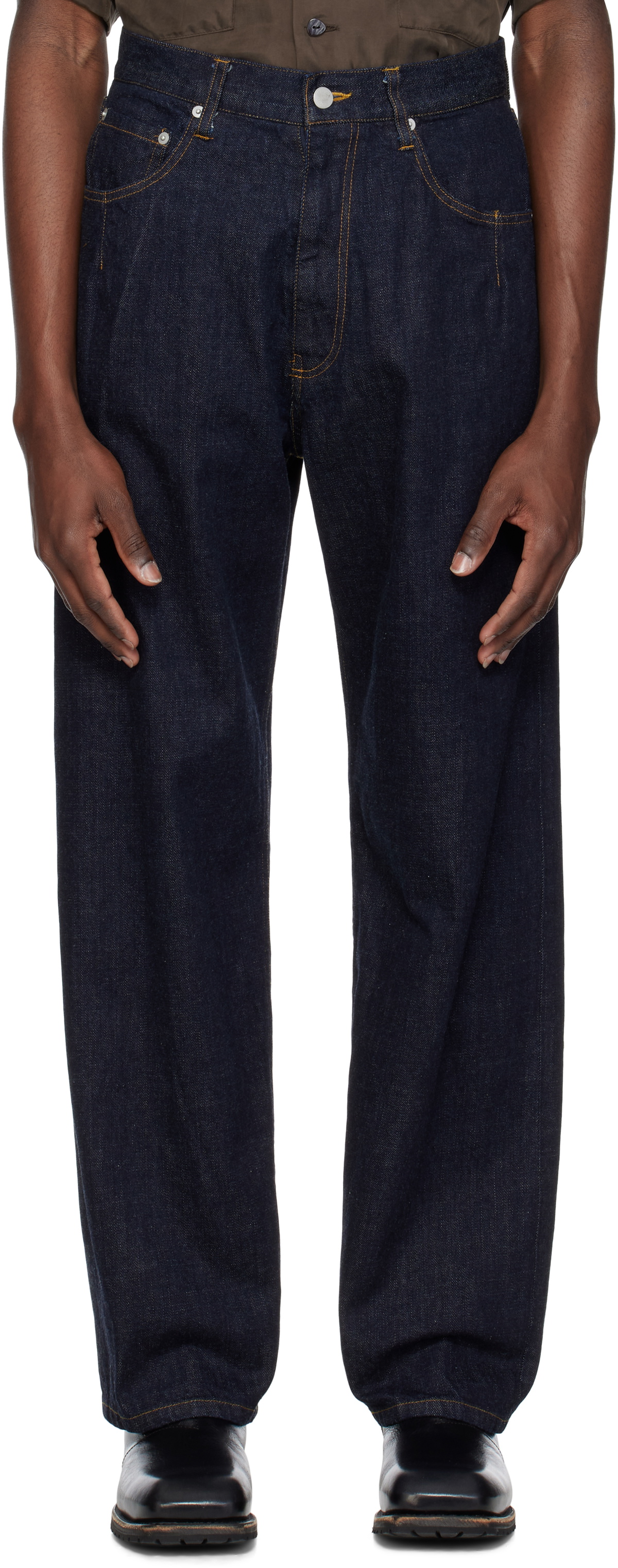 YOKE Navy Wide Straight 5P Jeans