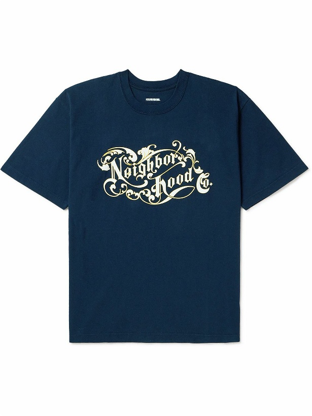 Photo: Neighborhood - Logo-Print Cotton-Jersey T-Shirt - Blue