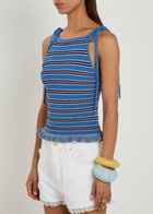 Ganni Striped Cotton-knit top Blue
