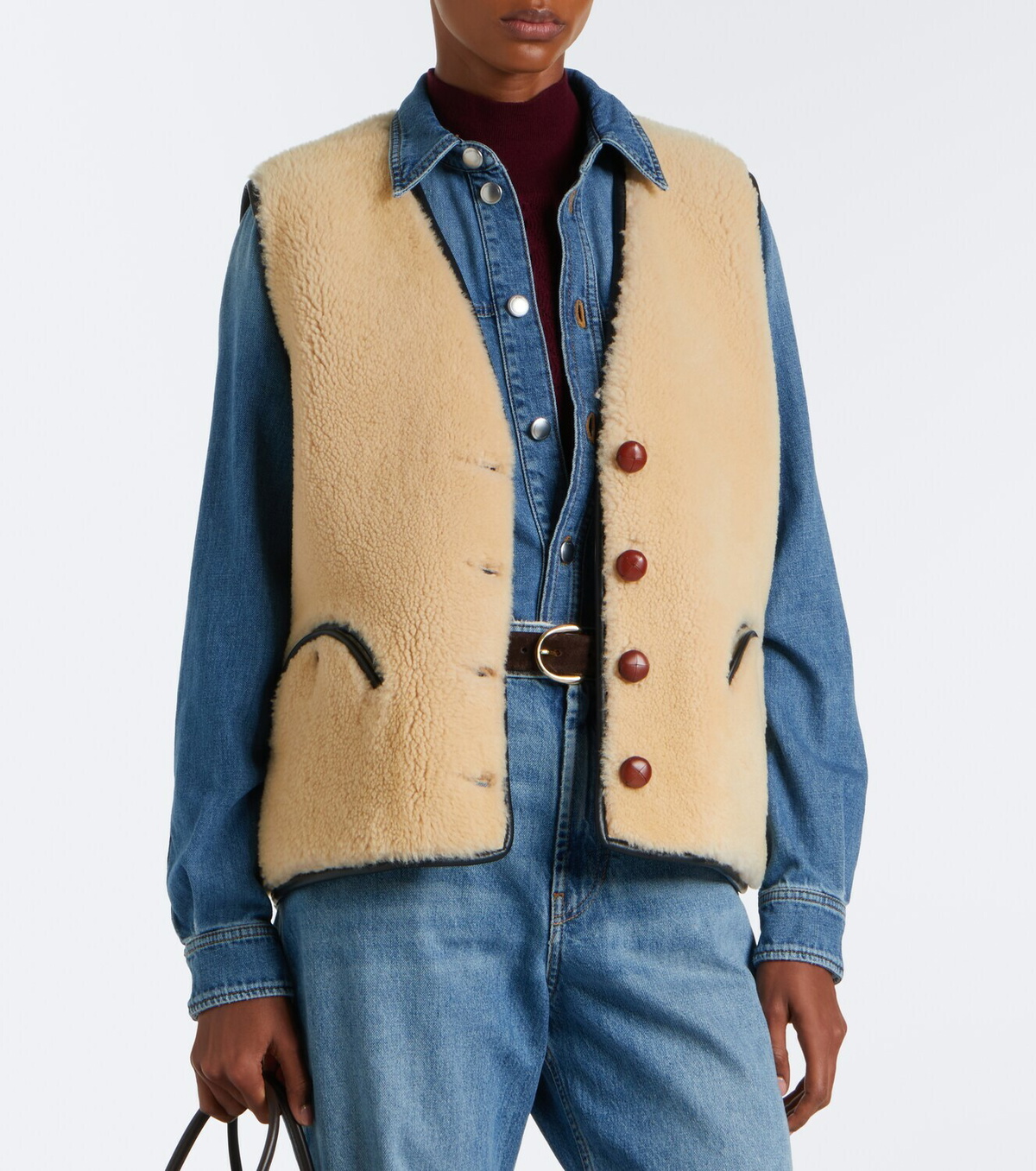 Blazé Milano Gliss leather-trimmed shearling vest