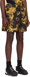 Versace Jeans Couture Black & Gold Watercolor Couture Shorts