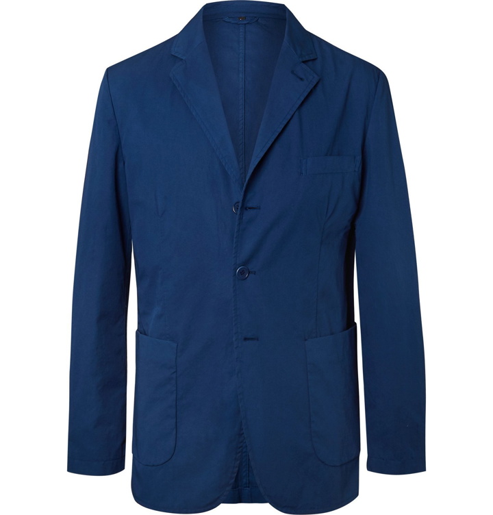 Photo: Aspesi - Dark-Blue Slim-Fit Unstructured Garment-Dyed Cotton-Gabardine Blazer - Blue