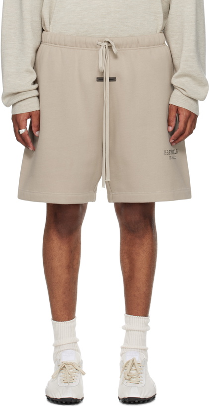 Photo: Fear of God ESSENTIALS Taupe Soccer Fleece Shorts