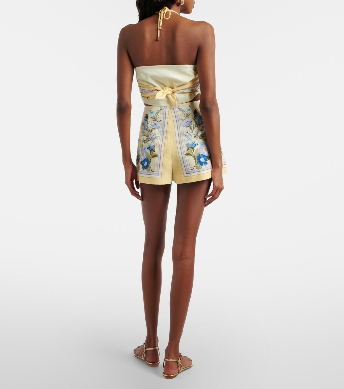 Self-Portrait Floral linen and cotton shorts