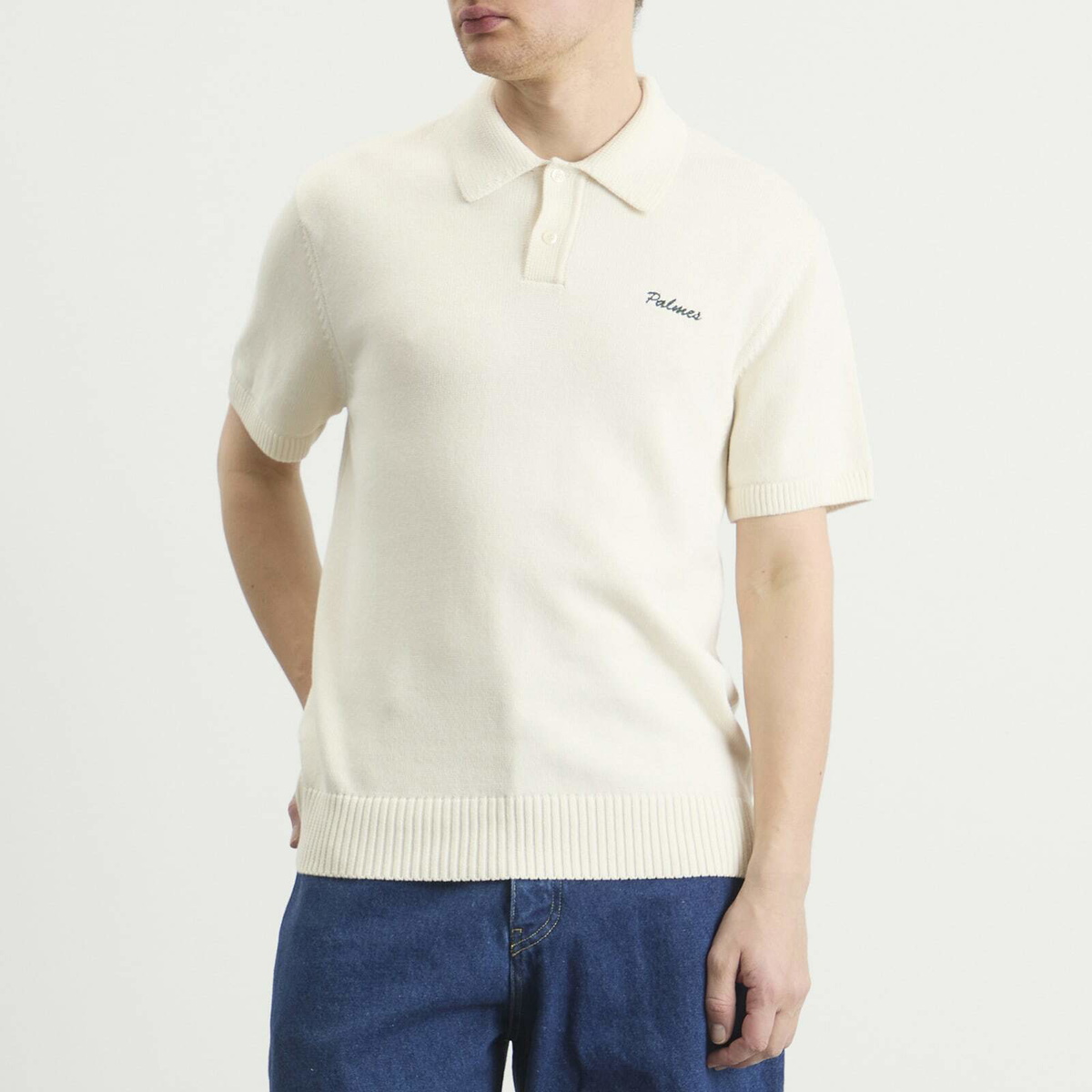 Palmes Men's Cotton Knit Polo in Off-White
