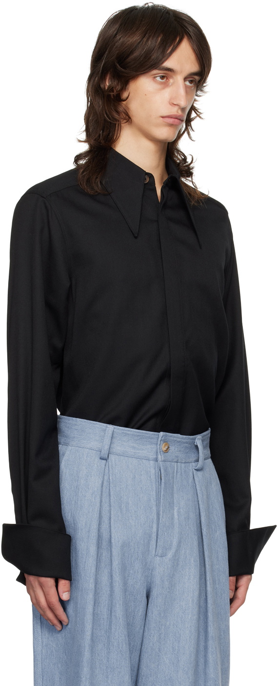 King & Tuckfield Black Pointed Collar Long Line Shirt
