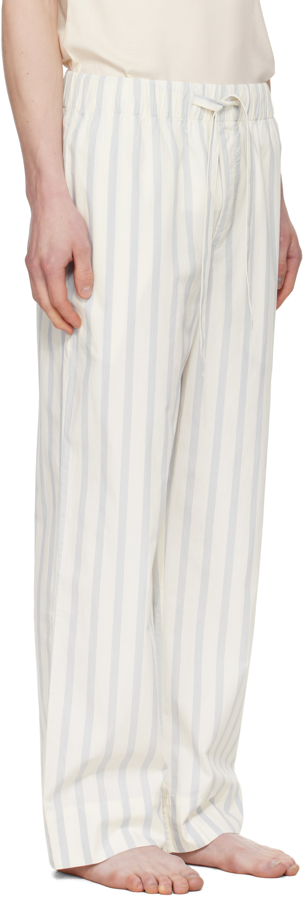 Tekla Off-White & Navy Poplin Pyjama Pants