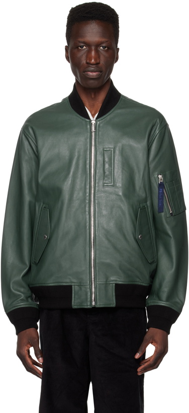 Photo: PS by Paul Smith Green Military Leather Bomber Jacket