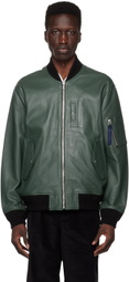 PS by Paul Smith Green Military Leather Bomber Jacket