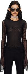 Blumarine Black Crystal-Cut Long Sleeve T-Shirt
