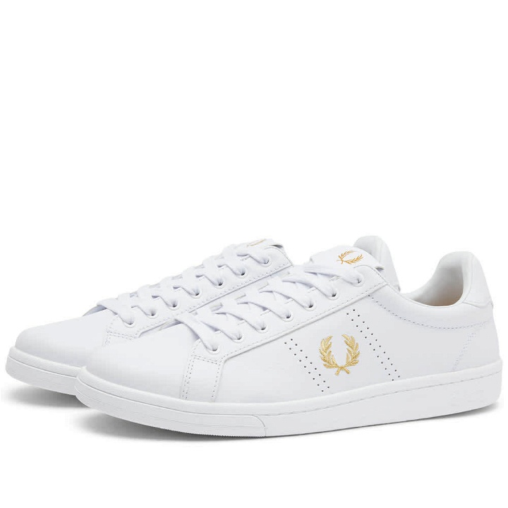 Photo: Fred Perry Authentic Men's B721 Leather Sneakers in White/Metallic Gold
