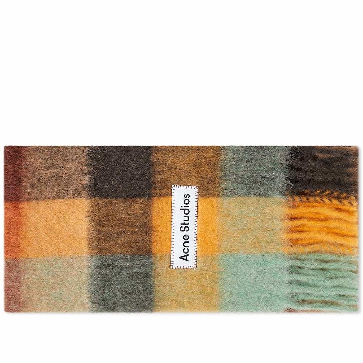 Photo: Acne Studios Men's Vally Check Scarf in Chestnut/Yellow/Green