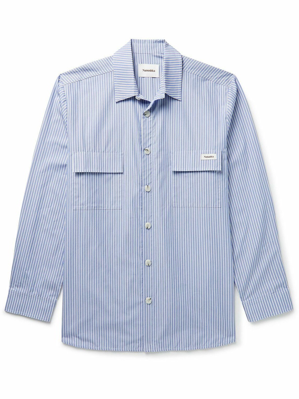 Photo: Nanushka - Jari Logo-Appliquéd Striped Modal-Blend Poplin Shirt - Blue