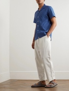 La Paz - Panama Convertible-Collar Striped Textured-Cotton Shirt - Blue