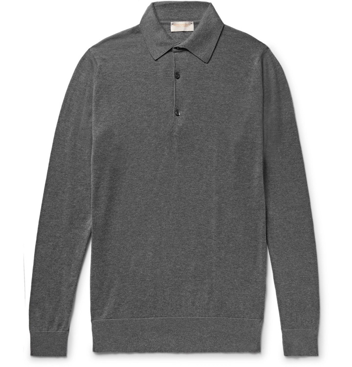 Photo: John Smedley - Lanlay Slim-Fit Cotton and Cashmere-Blend Polo Shirt - Gray